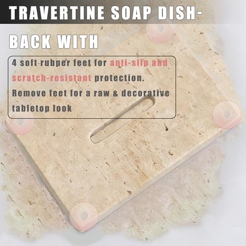 Natural Travertine Marble Soap Dish - Beige Brown Stone Soap Holder for Shower, Bathroom, Kitchen Sink Sponge & Jewelry Ring Tray