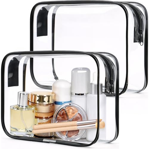 HOTOR Clear Toiletry Bag for Men & Women - TSA Approved Travel Essentials, Waterproof PVC Zippered Makeup Bag for Gym, Airplane & Daily Use, 8.8" x 6.0" x 2.2", 2 Packs - size: 2 Packs - 8.8" x 6.0" x 2.2"