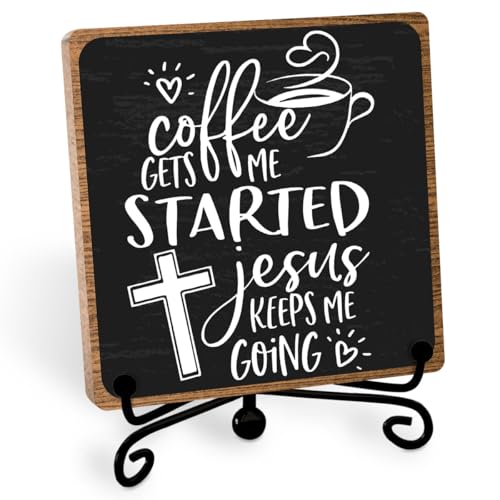 Coffee Lover Gifts for Women Men, Christian Coffee Decor, Bar Desk Sign, Table Decorations Supplies, Shelf Cubicles Accessories for Bar - style: coffee sign 03