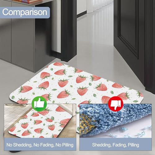 Diatomaceous Bathroom Rugs,Pink Strawberry Bathroom Decor,Sweet Fruits Non Slip Bath Mat,Quick Dry Easy to Clean Care Shower Rug for Home Dorm Low Profile Floor Mat 17 X 29.5 Inch - color: Pink Strawberry