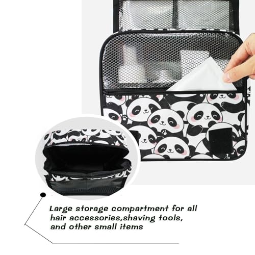 MNSRUU Hanging Toiletry Bag Hello Panda Makeup Bag Portable Travel bag for Toiletries Organizer Bags for Women Men, Travel-Essentials Bag - color: Panda 14
