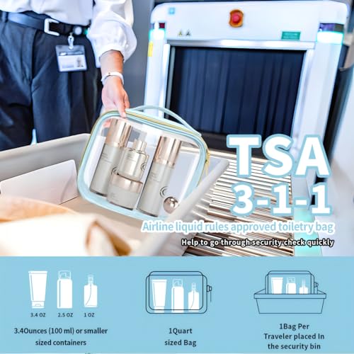 TSA Approved Travel Toiletry Bag,2 Pack Clear Makeup Bags with Handles,Quart Size Clear Cosmetic Bags for Traveling Women,Men,Carry on Airport Airline Compliant Bag,Blue - color: Blue, size: 2 Pack, Medium