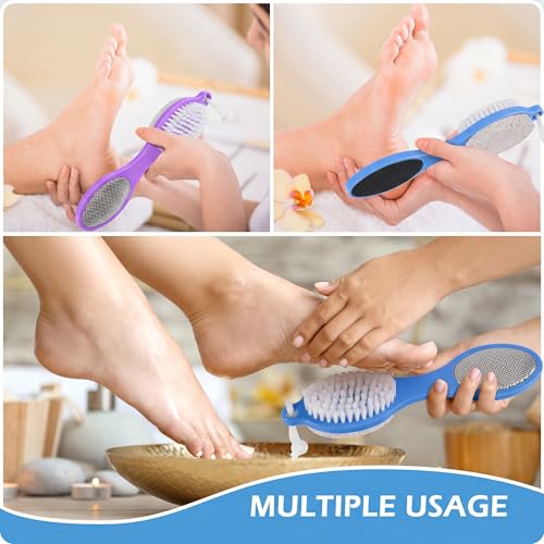2 Pcs 4 in 1 Foot Brush for Use in Shower with Pumice Stone, Foot Rasp and Sandpaper, Foot Scrubber Brush for Feet, Dead Skin Remover for Foot Care (2 Colors) - style: 2 Purple Gray Blue Foot Brush