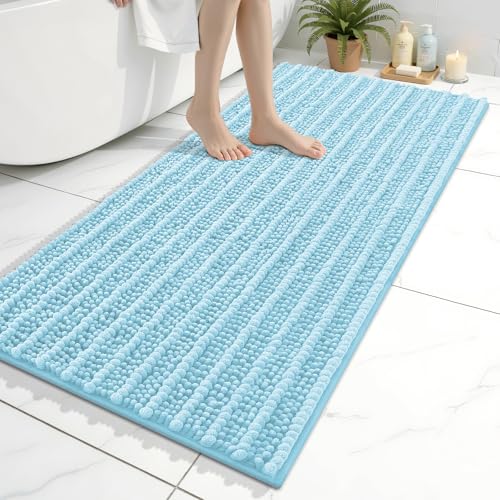 Arotive Luxury Bathroom Ruuner Rugs 47x24, Extra Soft Thick Absorbent Shaggy Chenille Bath Rugs, Machine Wash Dry, Bath Mats for Bathroom Floor, Tub and Shower, Home Decor Accessories, Blue - color: Blue, size: 47" X 24"