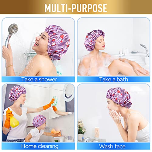 Shower Cap, Adjusable Shower caps for Women, Extra Large Upgrade Double Waterproof Layers Hair Cap, Bath Caps Shower Hat Women Girls Adult Hair Protection Suitable for All Lengths and Thickness - color: Purple Strawberry, size: X-Large