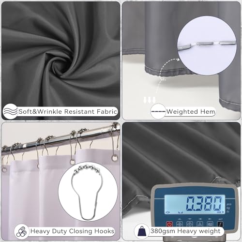 XLHOMO Bathroom Accessory Set–Bathroom Set with Shower Curtain and Rugs, No Slip Bathroom Rugs Super Absorbent, Grey Ombre Waterproof Shower Curtain with Hooks, Gray Bathroom Sets Complete for Home - color: Hollow Grey, size: Bathroom Set+Shower Curtain+B