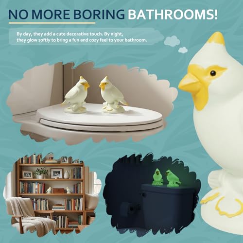 Glow in the Dark Bird Toilet Bolt Covers Decorative, Bolt hole 1.14'' | 2Pack PLA Material, Hides Rusty Toilet Bolts, for Bird Lovers, Glows After Light Exposure - style: Cardinal Bird