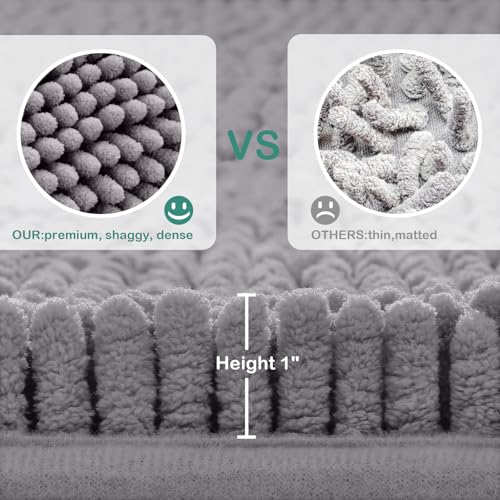 HOMEIDEAS Bathroom Rugs Set 2 Pieces, Ultra Soft Non Slip Absorbent Chenille Toilet Bath Mat Set (Grey) - color: Grey-grey, size: 1'8" x 2'8" (U Shape 20"x24"+20"x32")
