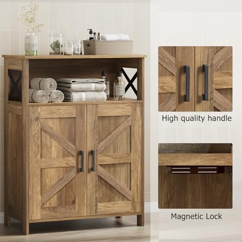 Homhedy Farmhouse Bathroom Storage Cabinet with 2 Doors, Toilet Paper Cabinet with Adjustable Shelf, Small Bathroom Cabinet for Kitchen/Laundry/Living Room, 11.8 x 23.6 x 31.5 Inches, Rustic Walnut - color: Rustic Walnut