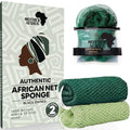 MOTHER AFRICA African Net Sponge Authentic with Knots 2 Pack Black Owned Exfoliating Body Scrubber Bath Sponge for Shower Washcloth Loofah Gentle Deep Cleansing Back Scrubber Face & Body Men & Women - color: Forest Green & Mint Green
