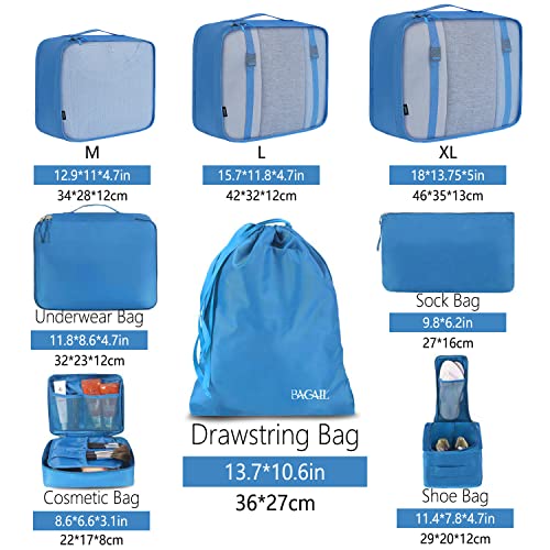 BAGAIL 8 Set Packing Cubes Luggage Packing Organizers for Travel Accessories-Light Blue - color: Light Blue, size: 8 Set