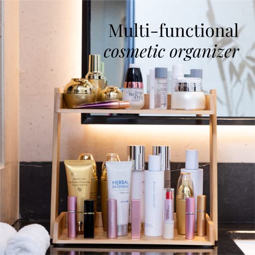 GOBAM Bamboo Makeup & Countertop Organizer, Small - 2 Layer Cosmetics, Lipsticks, Jewelry, Brushes, Hair Accessories & Perfume Organizer for Dresser, Easy Assembly - Natural - size: Small