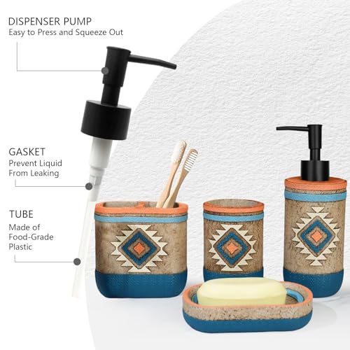 Bathroom Accessory Sets 4PCS Bathroom Accessories Set Complete Tribal Home Decor Southwest Pattern Shape Includes Lotion Dispenser Toothbrush Holder Tumbler Cup & Soal Dish - color: Multicolor, size: Soap Dish