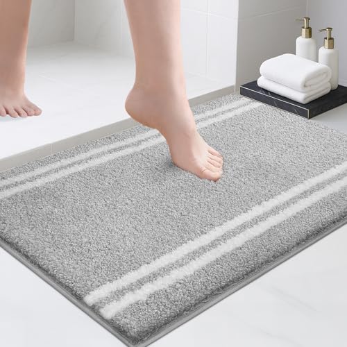 PURRUGS Bathroom Rug Non-Slip Machine Washable 20" x 30", Super Absorbent and Quick Dry Shaggy Microfiber Bath Mat, Extra Soft and Plush Bath Rug for Bathtub, Shower, and Sink, Light Grey - color: Light Grey, size: 20" X 30"