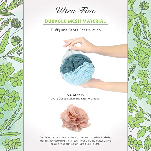 Spongentle Shower Loofah Bath Sponge, Body Scrubber with Soft Mesh, Exfoliating Bath Pouf and Body Wash Sponge for Women and Men, Bath Accessories Cleaning Tool, Large 60g 4 Pack - style: Lavender Mist