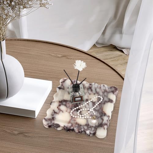 Square Marble Decorative Tray with Scalloped Edge,Luxury Natural Calcutta Stone Bathroom Vanity Tray, Dresser Top Perfume Coffee Home Sink Tray, Key Trinket Ring (Turkey Calacatta Viola, 8 * 8) - color: Calacatta Viola, size: 8" x 8" x 0.8"