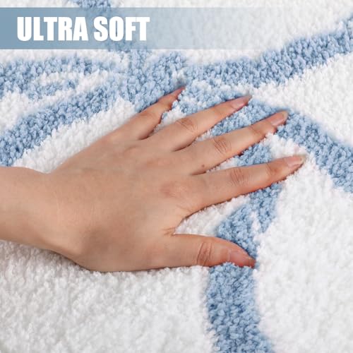 HunnmingRe Blue Bow Bathroom Rug Bow Toilet Rugs 24 x 20 Inches U Shaped Luxury Scalloped Bathroom Decor Non Slip Cute Microfiber Soft Plush Bath Mat Coquette Stuff for Toilet Back to School Shower - color: Blue, size: 24 x 20 Inches