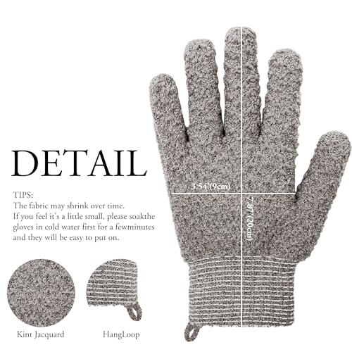 Exfoliating Bath Gloves 2 Pairs - Heavy Texture Body Scrub Gloves for Shower, Spa, Massage and Body Scrubs, Dead Skin Remover, Washing Gloves with Hanging Loop(Gray2) - color: Gray2