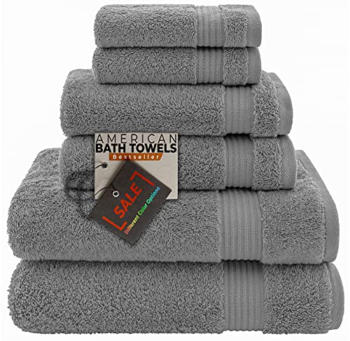 American Bath Towels 100% Cotton 6 Piece Turkish Towel Set, Ultra Soft Absorbent Bathroom Towels, 2 Bath Towel 2 Hand Towels 2 Washcloths, Dark Gray - color: Dark Gray, size: 6 Piece Towel Set XL