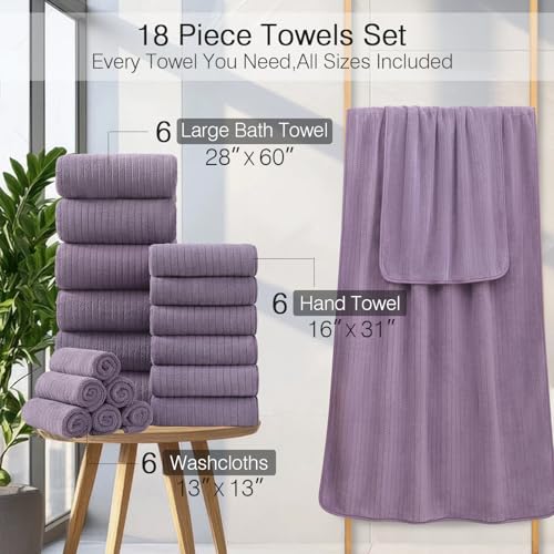 18 Piece Family Bath Towel Set Include 6 Bath Towels,6 Hand Towels and 6 Washcloths Soft Bathroom Towel with Hanging Loops,Highly Absorbent Quick Dry Towels Set for Bathroom,Hotel and Spa-Dark Purple - color: Purple, size: 18-Piece Set