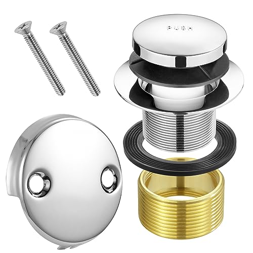 Tip Toe Bathtub Drain Conversion Kit Assembly, Tub Drain Plug Trim Set Bath Tub Drain Stopper with Two-Hole Overflow Faceplate (Chrome Plated) - color: Chrome Plated