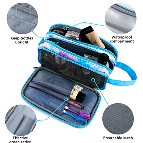 Kids Toiletry Bag for Girls, Travel Toiletry Bag for Teen Girls Cosmetic Bag Makeup Bag Waterproof Hanging Wash Bag Toiletries, Tie Dye Blue - color: Tie Dye Blue