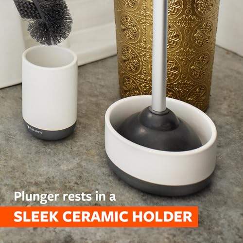 Full Circle Royal Plunge - Bathroom Toilet Plunger with Ceramic Holder and Instant-Dry Coating for Mold & Mildew Prevention, Easy to Clean & More Hygenic, White - color: Starter Kit, style: Plunger