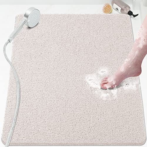 Shower Mat Bathtub Mat Non-Slip,32x24 inch, Soft Tub Mat with Drain,PVC Loofah Bath Mat (Phthalate Free) for Tub and Bathroom,Quick Drying,White - color: White, size: 32" x 24" (Rectangular)