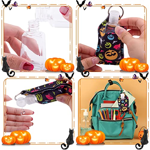 Duufin 60 Pcs Halloween Hand Sanitizer Holder Keychain Empty Bottle Bulk | Including 30 Pcs Hand Sanitizer Keychain Holder and 30 Pcs Refillable Empty Travel Bottles, Halloween Style - color: Halloween Style