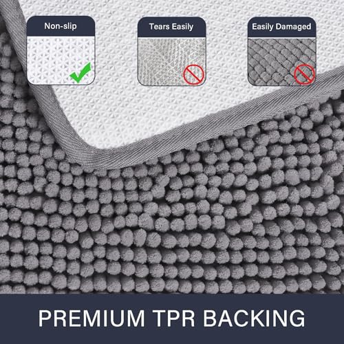 LOCHAS Luxury Bathroom Rug Shaggy Bath Mat 24 x 40 Inch, Washable Non Slip Bath Rugs for Bathroom Shower, Soft Plush Chenille Absorbent Carpets Mats, Gray - color: Grey, size: 2' X 3'4" (24''x40'')