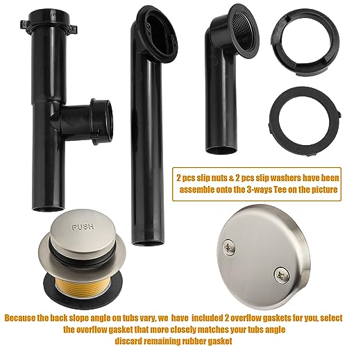 Artiwell 1-1/2" Black Tubular Bath Drain Kit with Tip-Toe Bath Drain Stopper, Touch-Toe Tub Drain, Tip Toe Bathtub Drain Waste and Overflow with Plug and Bathtub Overflow Drain Cover, Brushed Nickel - color: Brushed Nickel