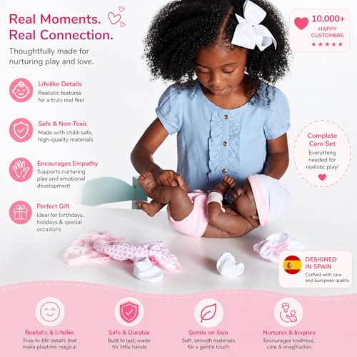 8 piece Layette Baby Doll Gift Set | JC Toys - La Newborn Nursery | 14" Life-Like African American Newborn Doll w/ Accessories | Pink | Ages 2+ - color: Pink African American