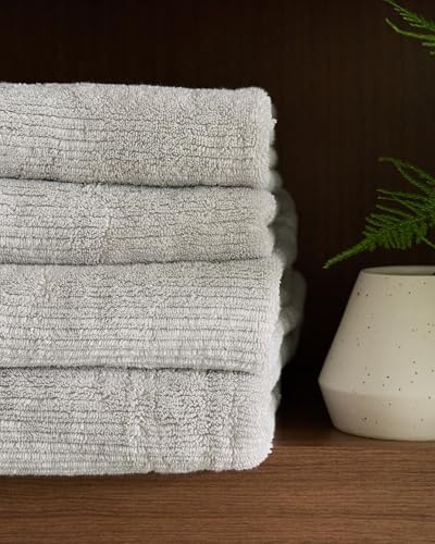 Cozy Earth Ribbed Washcloth Set - 60% Cotton 40% Viscose from Bamboo Bathroom Washcloths - Soft & Absorbent Textured Ribbed Pattern - 4 Pack Light Grey - color: Light Grey, size: Washcloth