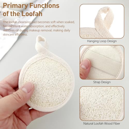Natural Face Exfoliating Loofah Pad Scrubber - 4-Piece Facial Cleansing and Makeup Remover Set