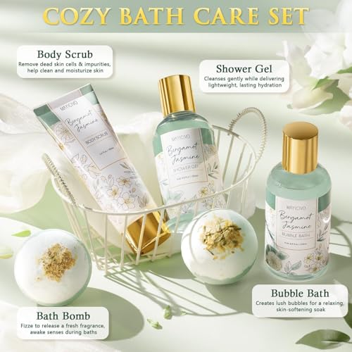 Birthday Gifts for Women, Bergamot Jasmine Relaxing Spa Gift Baskets for Women Self Care Package Bath Gift Set, Home Bath and Body Kit Pampering Christmas Gifts for Womens Her Mom Friend Sister Wife - color: Sage Green-Bergamot Jasmine