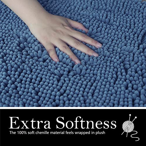 Bathroom Rugs Chenille Bath mat 2 Piece Set, Super Absorbent, Strong PVC Non Slip Backing, Bath mats for Bathroom, Plush Shaggy, Thick, Machine Washable, Bathtub, Toilet .(Medium Blue) - color: Medium Blue, size: 20''×20''U-Shape+20''×32''