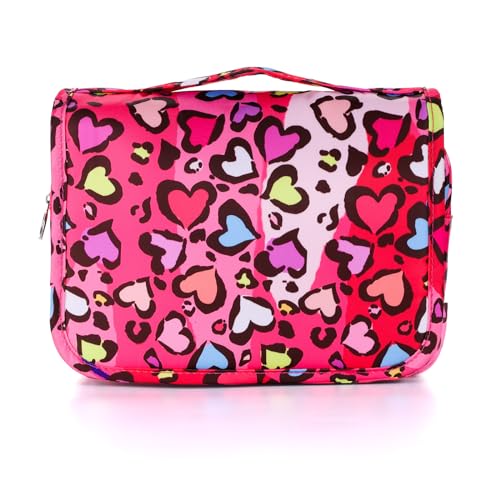 Kids Hanging Toiletry Bag for Girls, Travel Toiletry Bag for Little Young Girls Cosmetic Makeup Waterproof Wash Bag Toddler Traveling Toiletries, Leopard Red - color: Leopard-Red