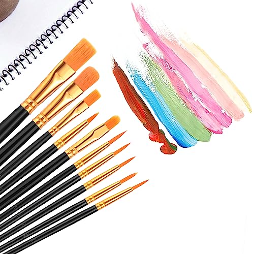 AROIC Acrylic Paint Brush Set, 2 Packs / 20 pcs Nylon Hair Brushes for All Purpose Oil Watercolor Painting Artist Professional Kits (Black) - size: 20pcs