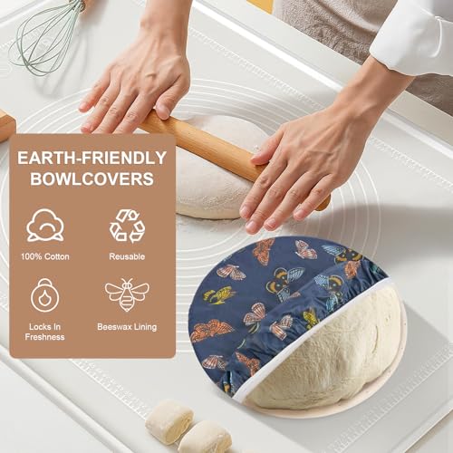 Reusable Bowl Covers for Bread Proofing - Beeswax Bowl Covers Reusable 3 Set, Cotton Blend Stretch Design, Fits 4-13 Inch Bowls, Shower Caps for Sourdough Bread（Butterfly） - color: Butterfly