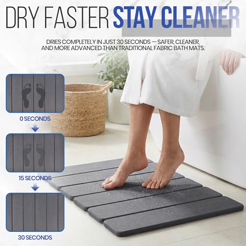 Foldable Diatomaceous Earth Bath Mat, Fast Drying Stone Bathroom Mat, Super Absorbent & Non-Slip, Compact Easy Storage, 23.6 x 15.35 Inch, Grey