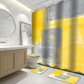 Lnond 4Pcs Bathroom Shower Curtain Sets with Rugs,Yellow and Grey Painting Art Bathroom Sets with Shower Curtain and Rugs and Accessories - color: Yellow Grey Abstract-01