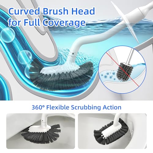 Toilet Brush and Holder Set with Pumice Stone – Long Handle Toilet Bowl Brush, Anti-Splash Scrubber, Ventilated Drip-Free Base, Deep Cleaner for Hard Water Stains, Limescale, Toilet Rings, Grey - color: Gray