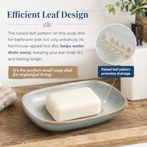Miamolo Ceramic Soap Dish Soap Holder, Soap Lift for Bar Soap Sponge, Shower Soap Dishes for Bathroom Kitchen Counter Soap Saver Tray Keep Dry, Dishwasher Safe - color: Grey, size: Leaf Design
