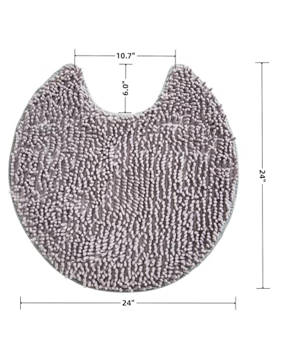 Soft Shaggy Round Toilet Rug U Shaped for Bathroom, Excellent Absorbent Contour Toilet Mat Machine Washable, Non-Slip Microfiber Chenille Bathroom Rugs 24" Light Grey - color: Light Grey