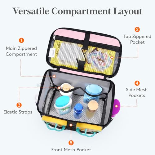 Lifewit Shower Caddy Portable, Toiletry Bag with Handle and 3 Mesh Pockets, Quick Dry Hanging Organizer for Bathroom, Gym, Travel, Camping, College Dorm Room Essentials for Women Men, Pink - color: Pink