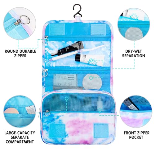 Kids Hanging Toiletry Bag for Girls, Travel Toiletry Bag for Little Young Girls Cosmetic Makeup Waterproof Wash Bag Toddler Traveling Toiletries, Tie Dye Blue - color: Tie Dye-Blue