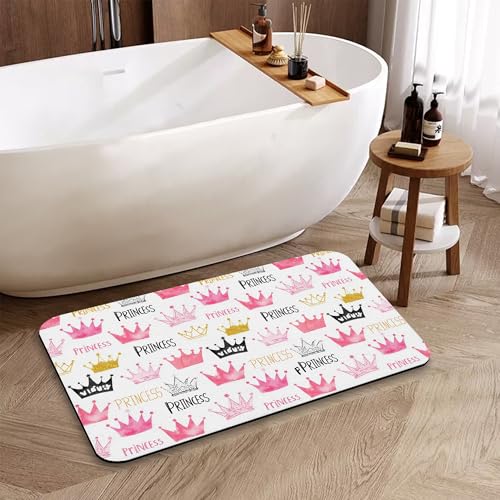 Pink Crown Bathroom Rugs, Fast-Absorbing Bath Mat, Quick-Dry Non-Slip Thin Rug for Bathroom Floor Kitchen 17"x30" - color: Pink Crown