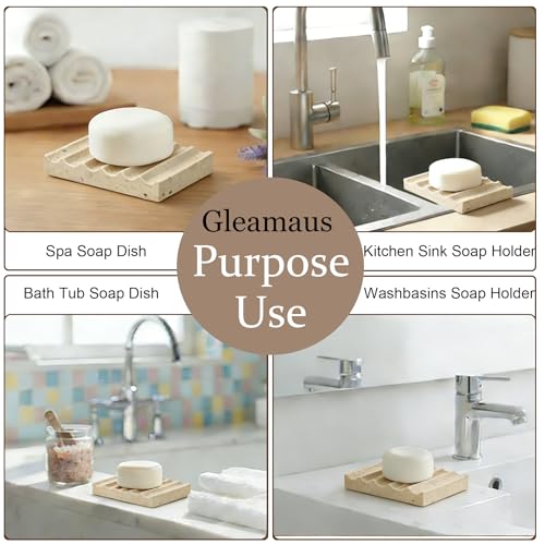 Natural Marble Soap Dish for Shower Stone Tray Small Bar Soap Holder with Self Draining | Non-Slip, Luxury Bath Room Accessories, Sponge Dish Scrubbers Tray for Kitchen Sink Counter Top (Travertine)