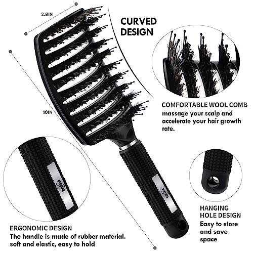 4pcs Curly Hair Brush Set for Adult & Kids Wet or Dry, Detangling Brush for 3/4ABC Hair with Wide Tooth Comb (4, Black) - color: Black, size: 4pcs