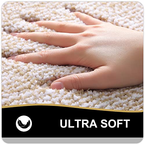 OLANLY Bathroom Rugs Sets 3 Piece, Soft Absorbent Microfiber Bath Mats and U-Shaped Contour Toilet Rug, Home Decor Accessories, Non-Slip, Bath Mat Set for Bathroom (47"x20"+24"x16"+24"x20", Beige) - color: Beige and White, size: 47" X 20" + 24" X 16" + U